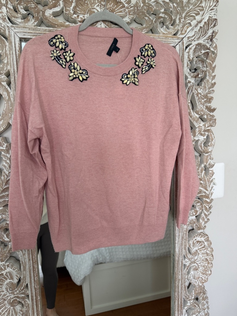 J. CrewEmbellished Pink Crewneck Sweater - Picture 2 of 4